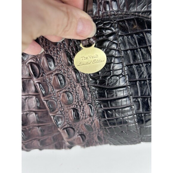 Brahmin Louise Black ~ Brown  Croc Embossed Handbag No Shoulder Strap GUC - Picture 4 of 16